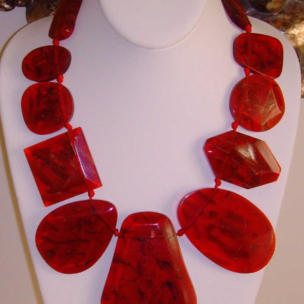 Lucite Translucent Red Bib Statement Necklace - image 2